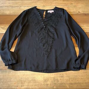 Leyden Black Blouse with Lace Detail - size M